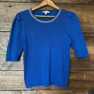 Jewelneck puffed sleeves sweater